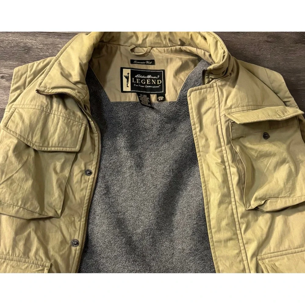 Eddie Bauer Legend Tumwater Vest Mens S Tan Khaki‎ Polartec Fleece Lined Cargo